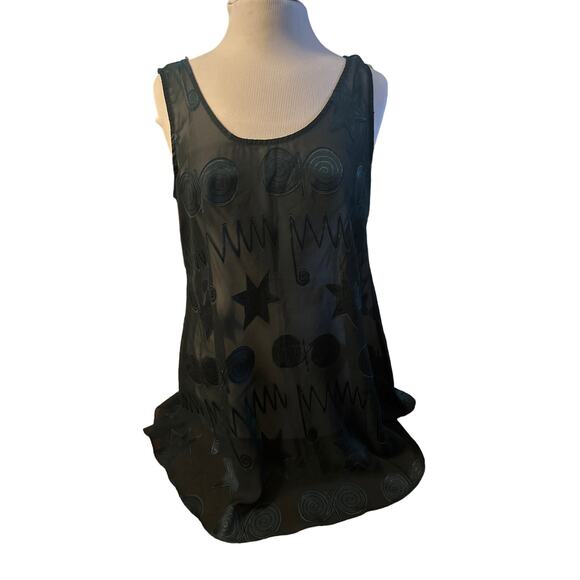 Vintage M Victoria's Secret Gold Label Green Sheer Tank Tunic Top Geometric - Picture 2 of 6